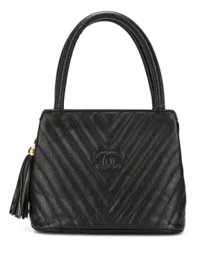 CHANEL Pre-Owned Vステッチフリンジハンドバッグ - ブラック - サムネイル1