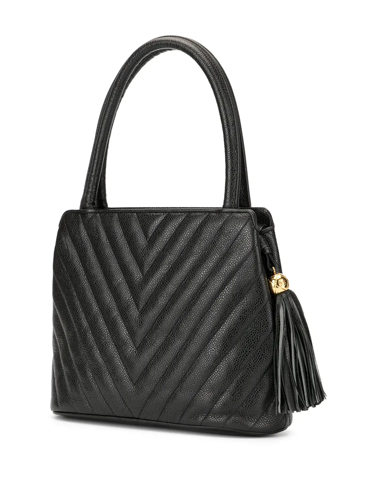 CHANEL Pre-Owned Vステッチフリンジハンドバッグ - ブラック - 画像3