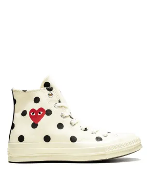 Comme Des Garçons Play x Converse チャック70 ハイ ポルカドット ホワイト スニーカー - サムネイル1
