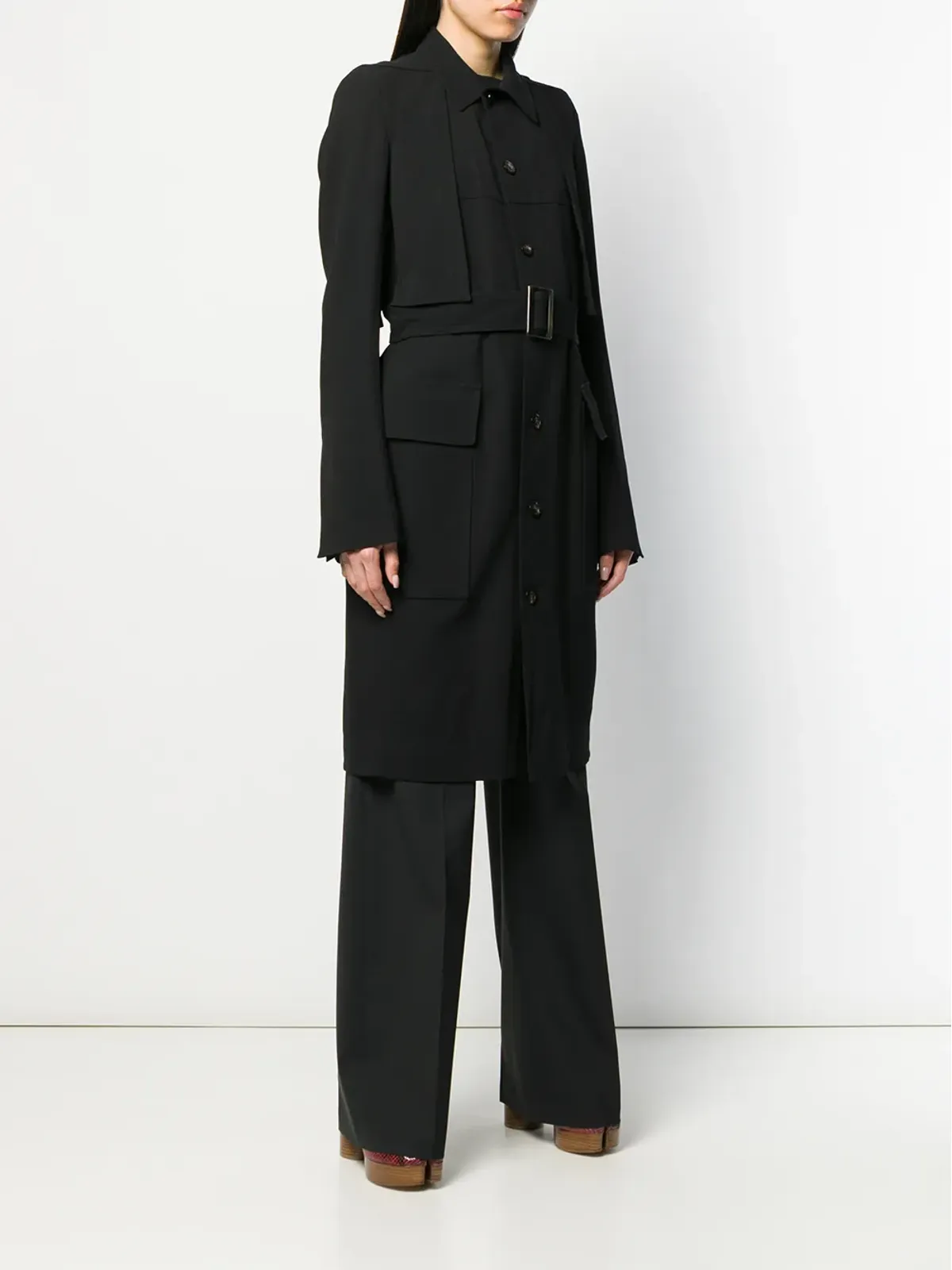 Rick Owens シングルブレスト ベルト付きコート - 画像3