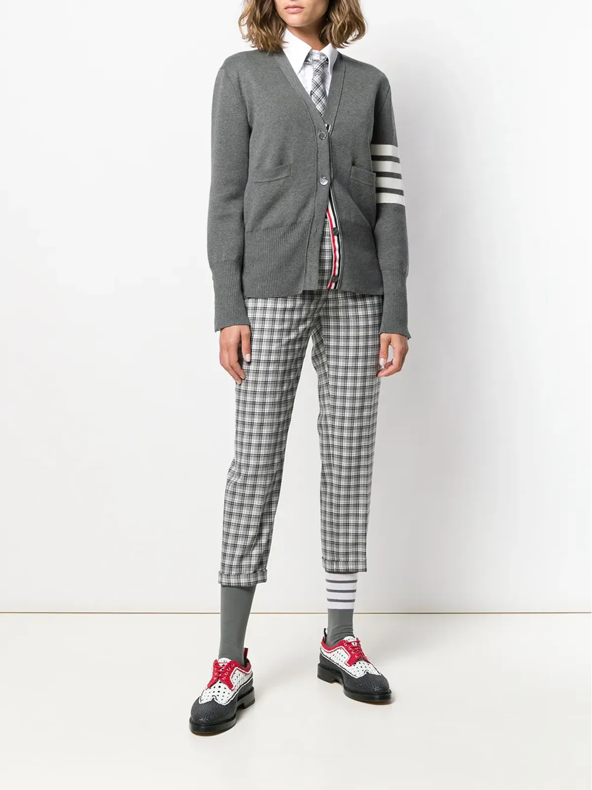 Thom Browne 4-Bar crepe V-neck cardigan - Grey - 画像2