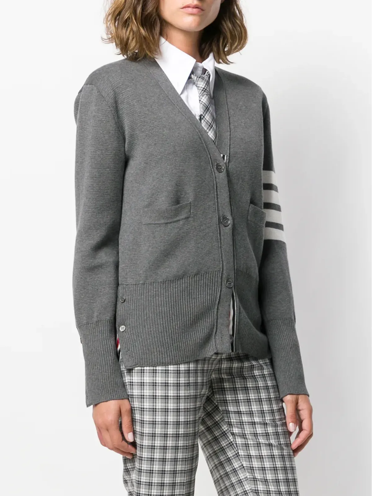 Thom Browne 4-Bar crepe V-neck cardigan - Grey - 画像3