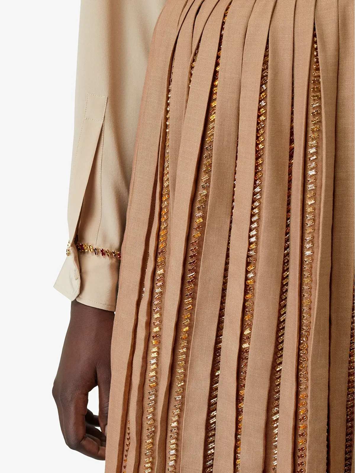 Burberry クリスタルディテイル プリッセ・ソレイユ ウール・シルク混紡スカート - ニュートラル - 画像5