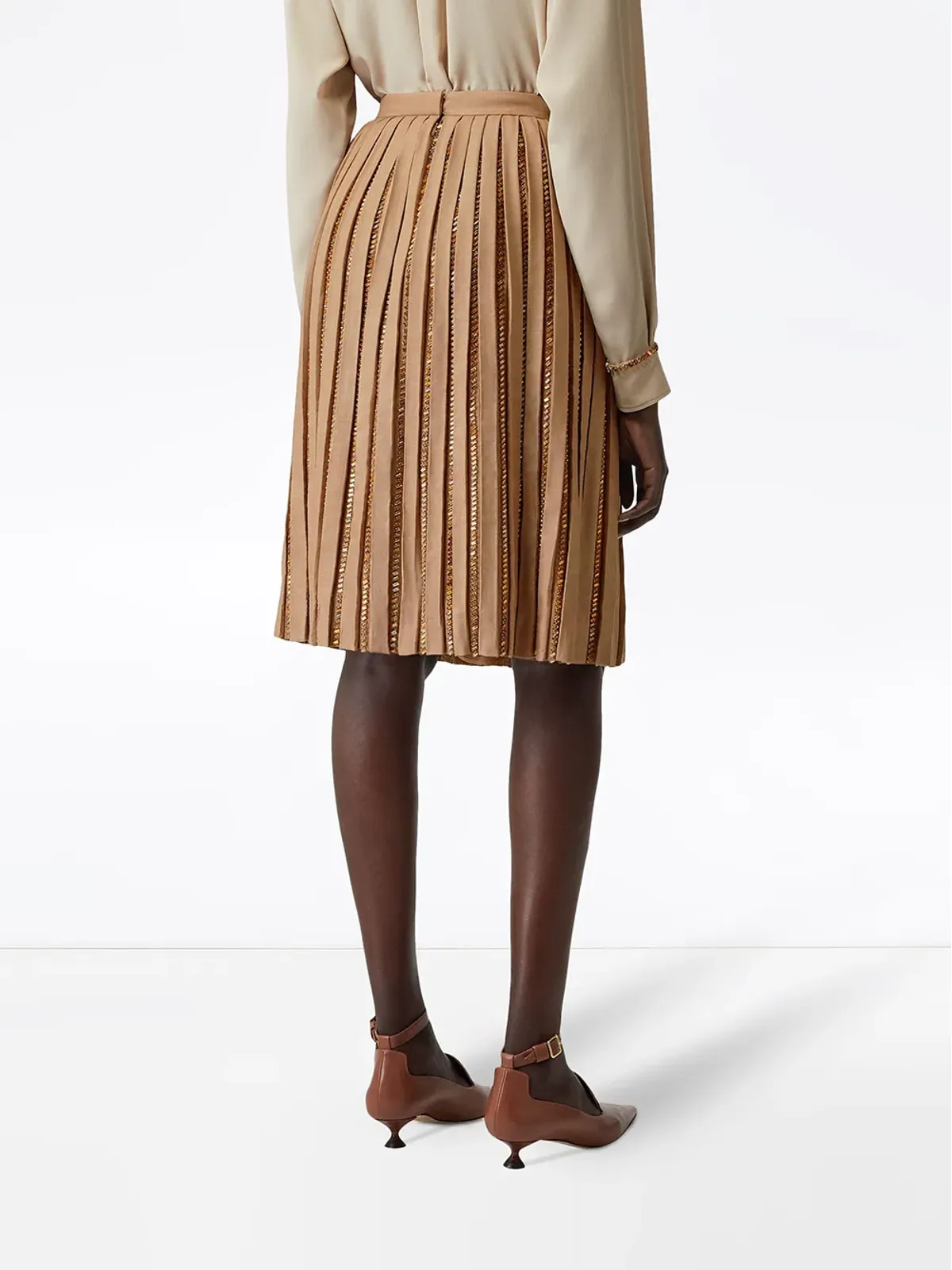 Burberry クリスタルディテイル プリッセ・ソレイユ ウール・シルク混紡スカート - ニュートラル - 画像4