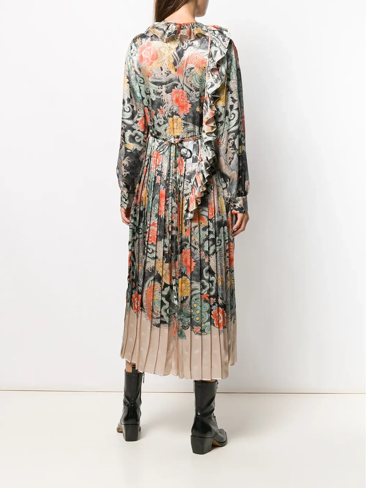 Valentino Garavani オリエンタルプリント サテン ドレス - 画像3
