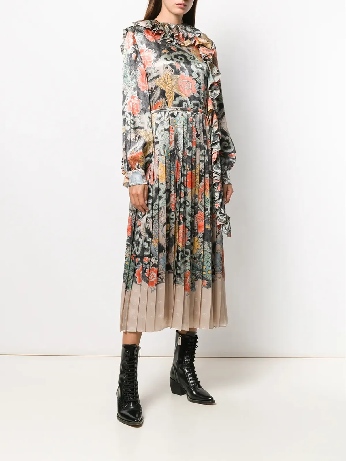 Valentino Garavani オリエンタルプリント サテン ドレス - 画像4