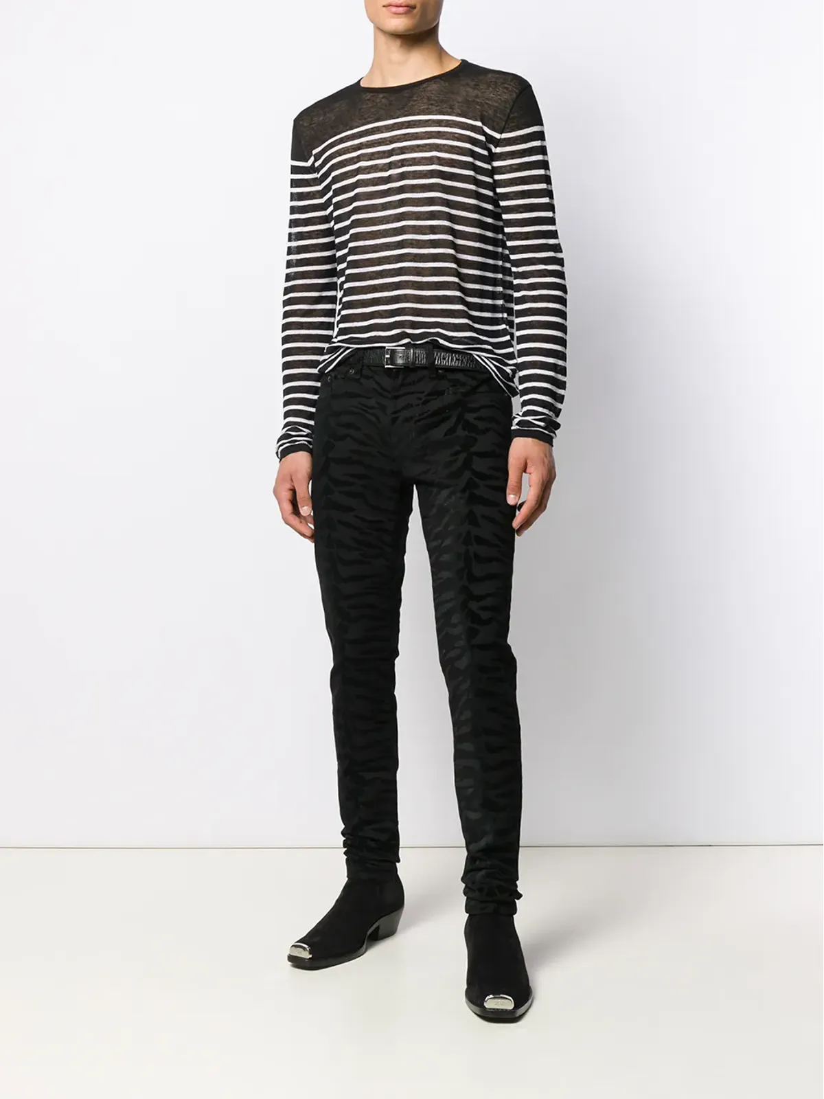 Saint Laurent ゼブラプリント スキニー ジーンズ - ブラック - 画像2