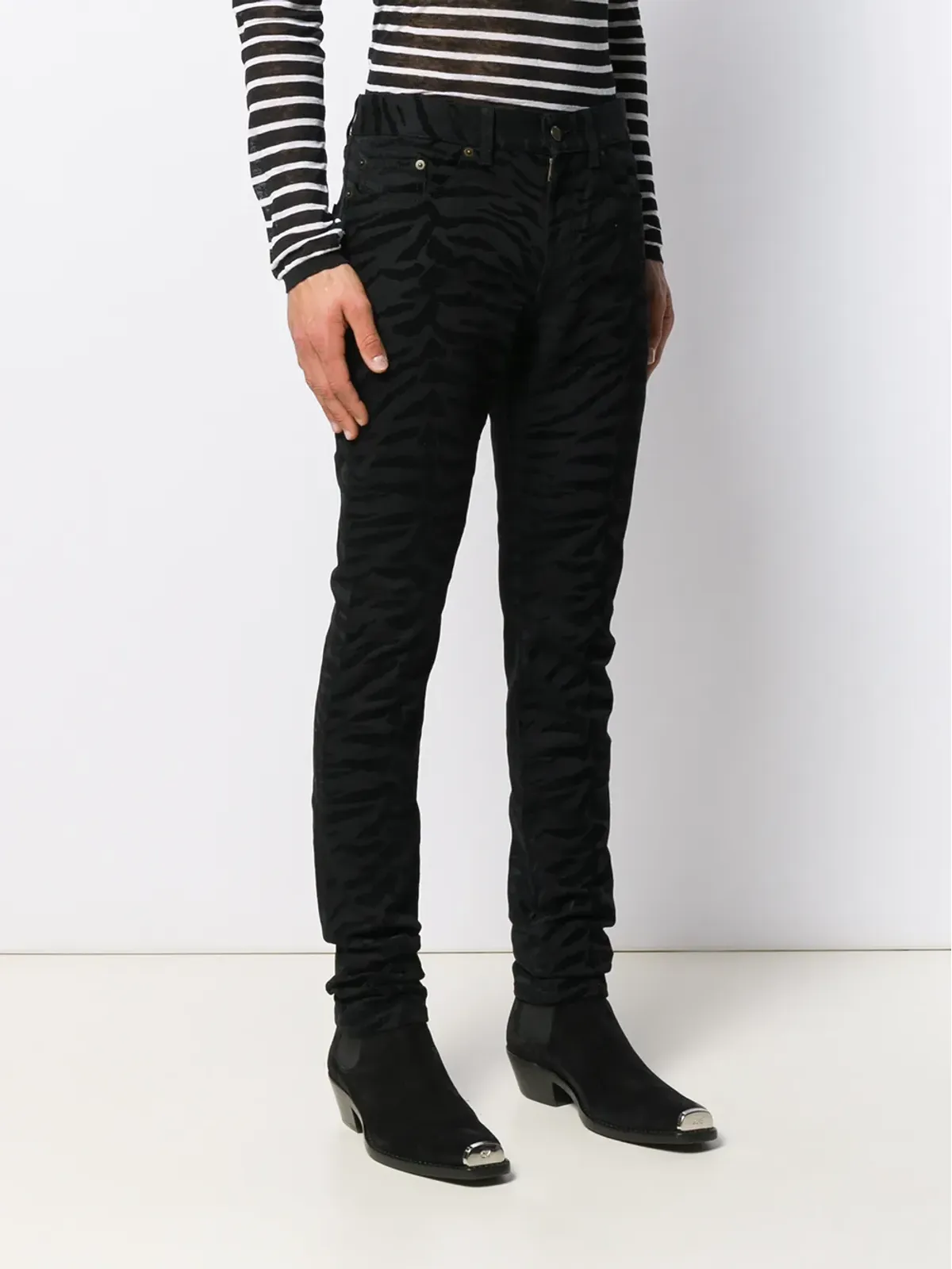 Saint Laurent ゼブラプリント スキニー ジーンズ - ブラック - 画像3