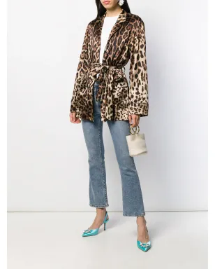 Dolce & Gabbana 豹柄ベルト付きパジャマシャツ ブラウン - サムネイル2