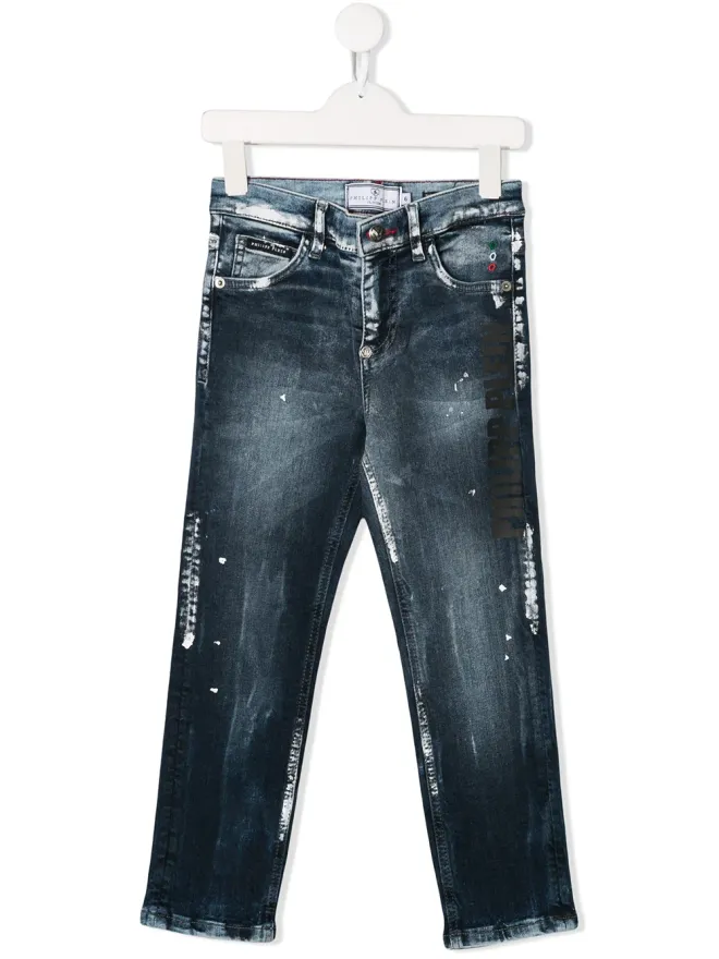 Philipp Plein Junior Philipp Plein Junior ペイントスプラッター ジーンズ - ブルーの商品画像