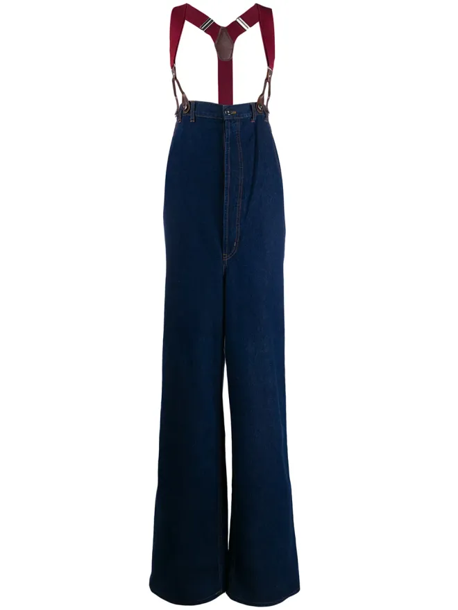 Jean Paul Gaultier Pre-Owned Jean Paul Gaultier Pre-Owned 1993 high rise suspender wide-legged jeans - Blueの商品画像