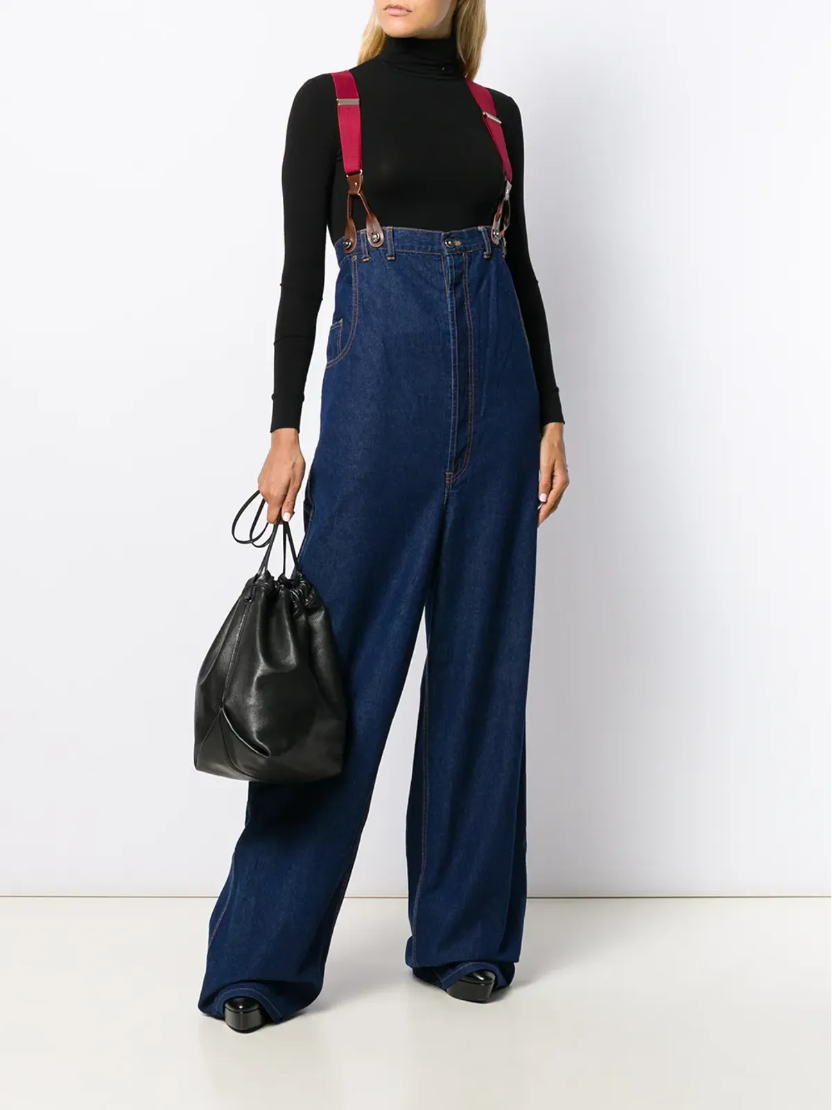 Jean Paul Gaultier Pre-Owned 1993 high rise suspender wide-legged jeans - Blue - 画像2