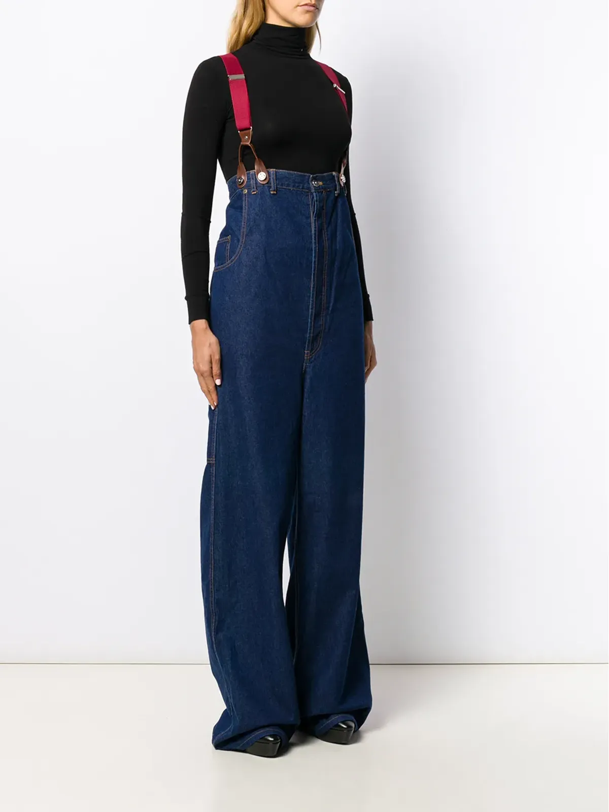 Jean Paul Gaultier Pre-Owned 1993 high rise suspender wide-legged jeans - Blue - 画像3