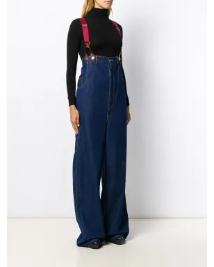 Jean Paul Gaultier Pre-Owned 1993 high rise suspender wide-legged jeans - Blue - サムネイル3