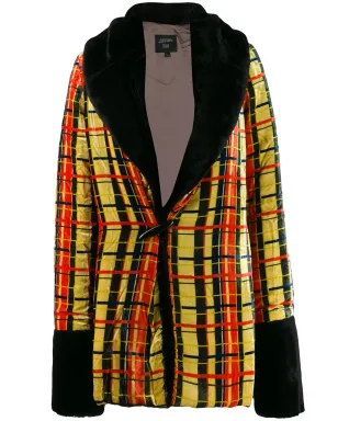 Jean Paul Gaultier Pre-Owned 1997 チェック柄フェイクファージャケット - イエロー - サムネイル1