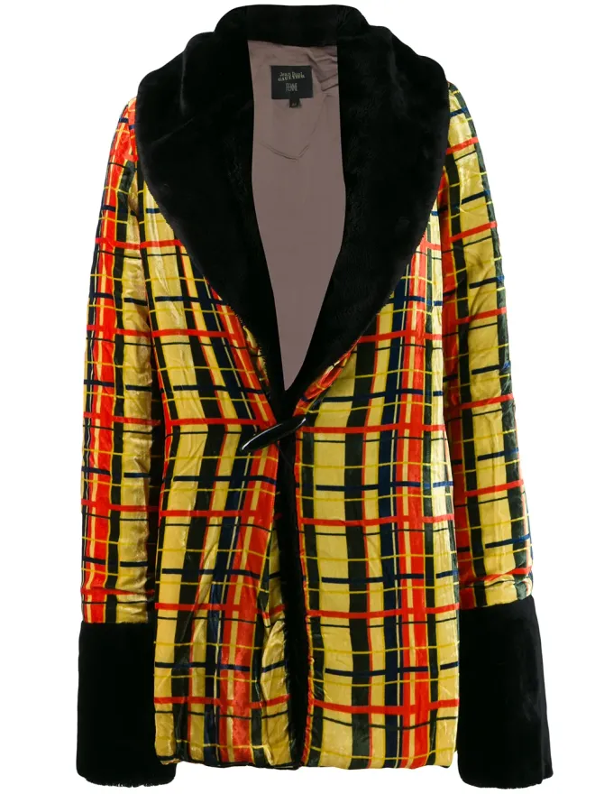 Jean Paul Gaultier Pre-Owned Jean Paul Gaultier Pre-Owned 1997 チェック柄フェイクファージャケット - イエローの商品画像