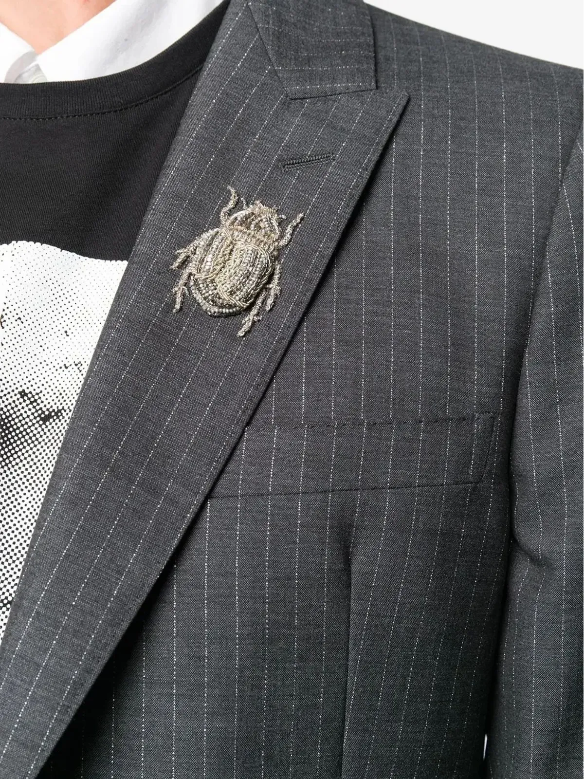 Alexander McQueen 昆虫モチーフ付きピンストライプブレザー - 画像5