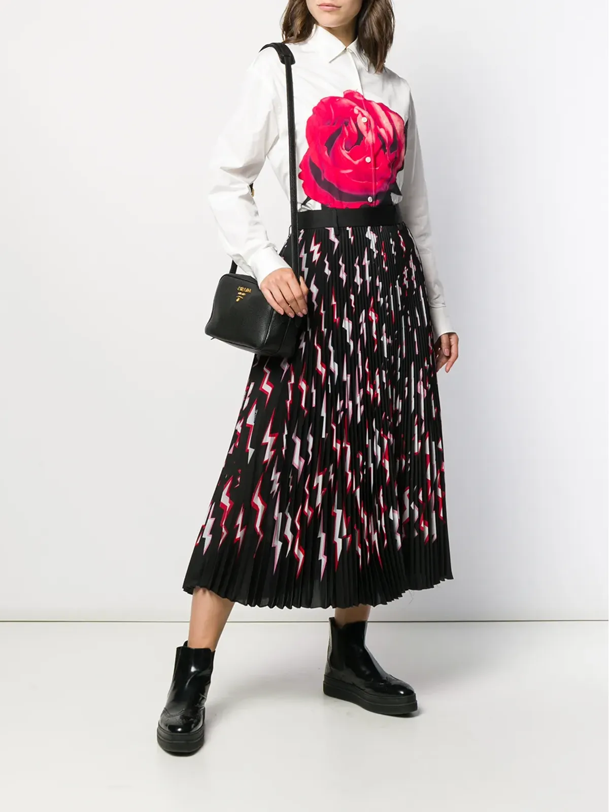 Prada 稲妻プリント付きプリーツスカート - 画像2