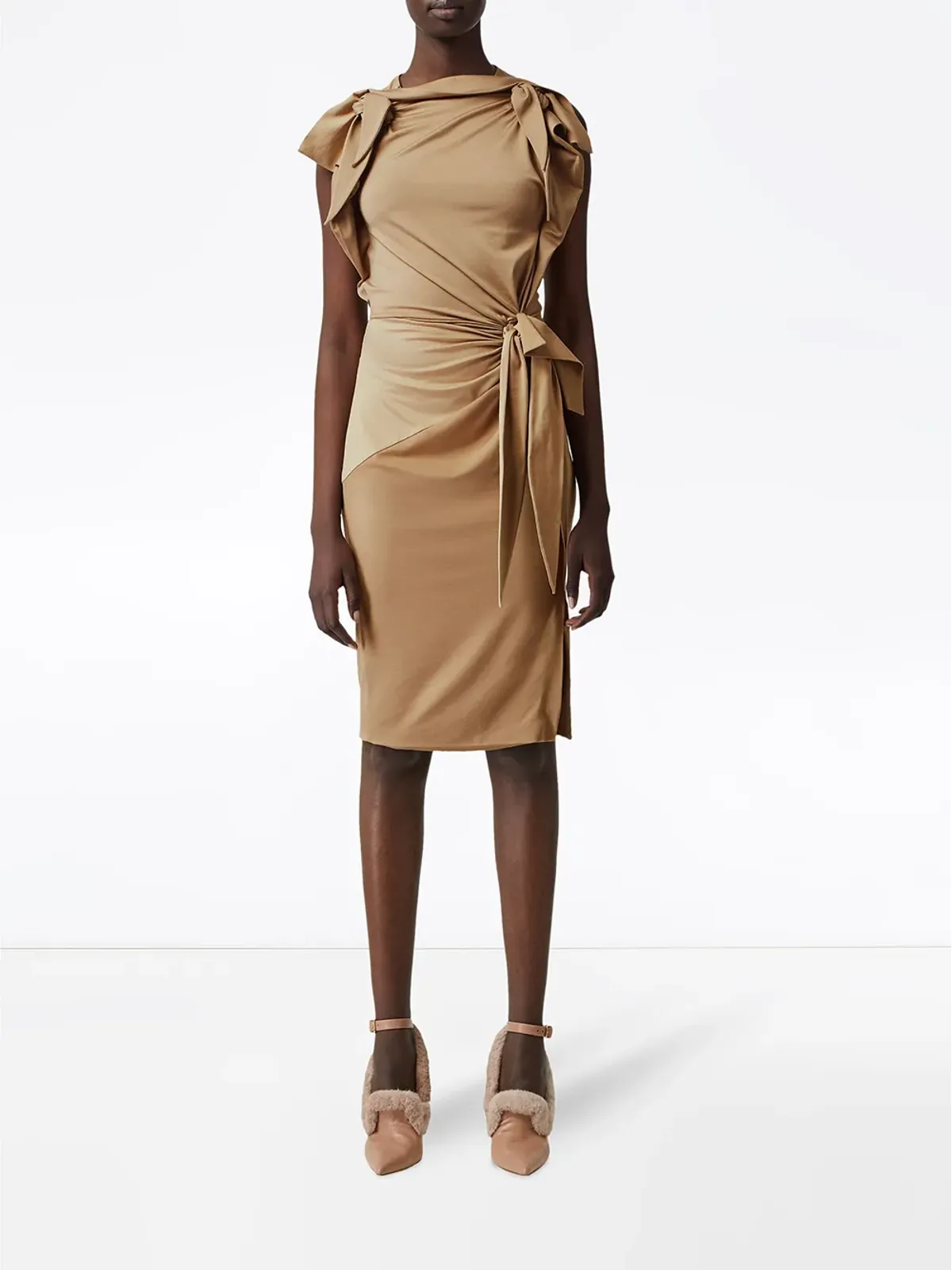 Burberry タイディテール トライカラー シルクジャージードレス - 画像3
