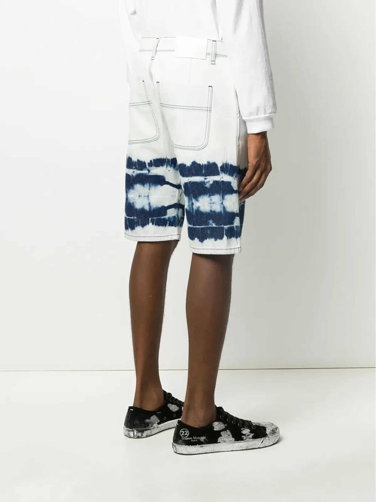 MSGM アブストラクトプリントデニムショーツ ブルー - 画像4