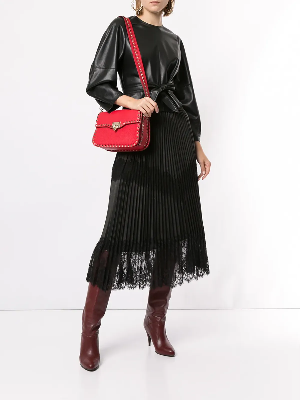Valentino Garavani プリーツレーストリム ミディスカート - 画像2