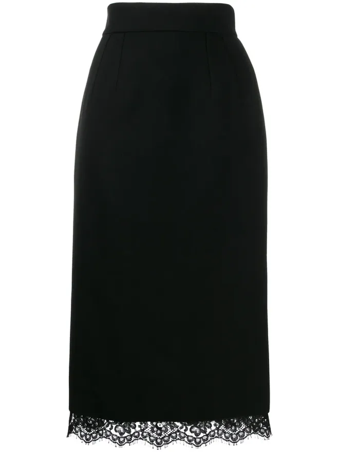 Dolce & Gabbana Dolce & Gabbana レーストリム バスケットウェーブ ミディスカート ブラックの商品画像