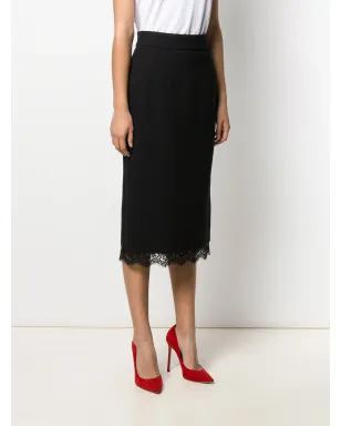 Dolce & Gabbana レーストリム バスケットウェーブ ミディスカート ブラック - サムネイル3