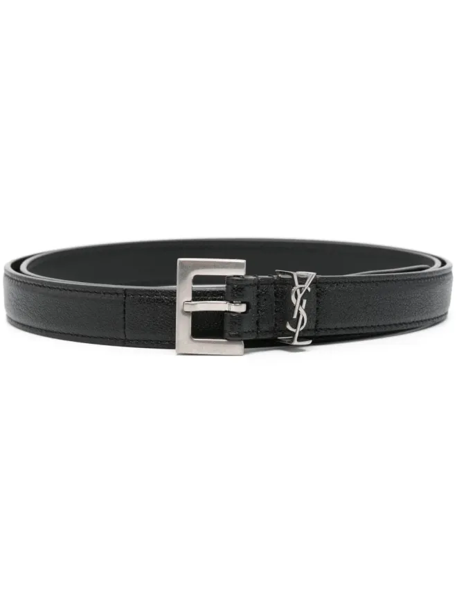 Saint Laurent Saint Laurent Cassandre-plaque leather belt - Blackの商品画像