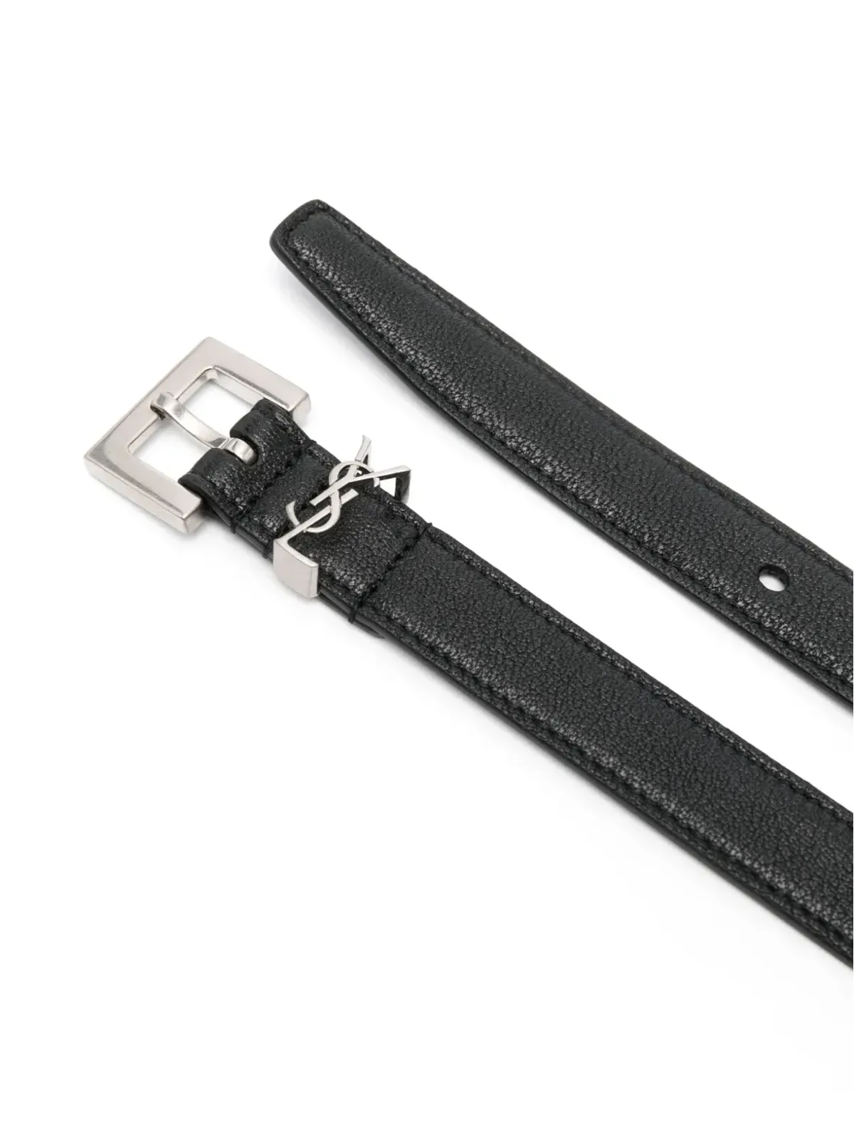 Saint Laurent Cassandre-plaque leather belt - Black - 画像2