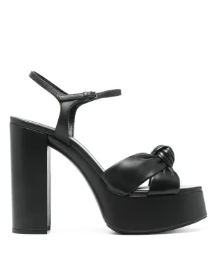 Saint Laurent ブラックのレザープラットフォームサンダル - サムネイル1