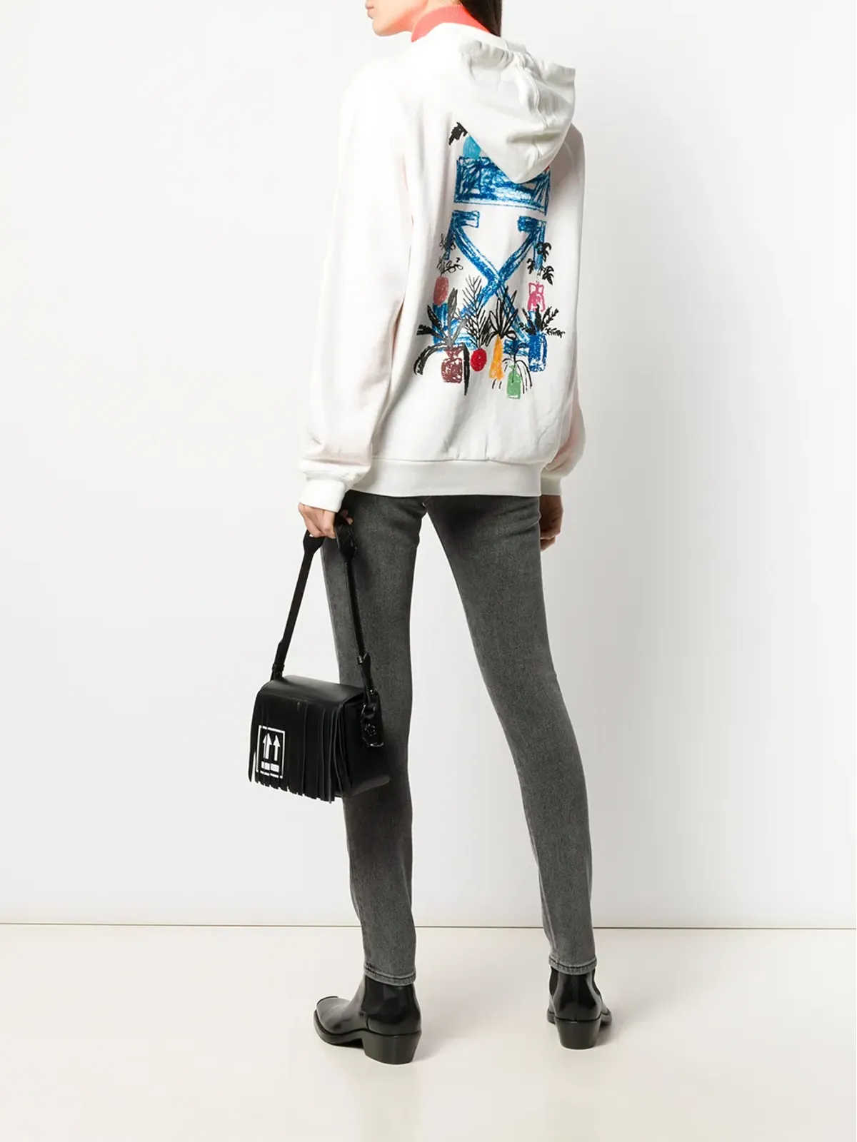 Off-White フリンジ付きフラップバッグ（ブラック） - 画像2