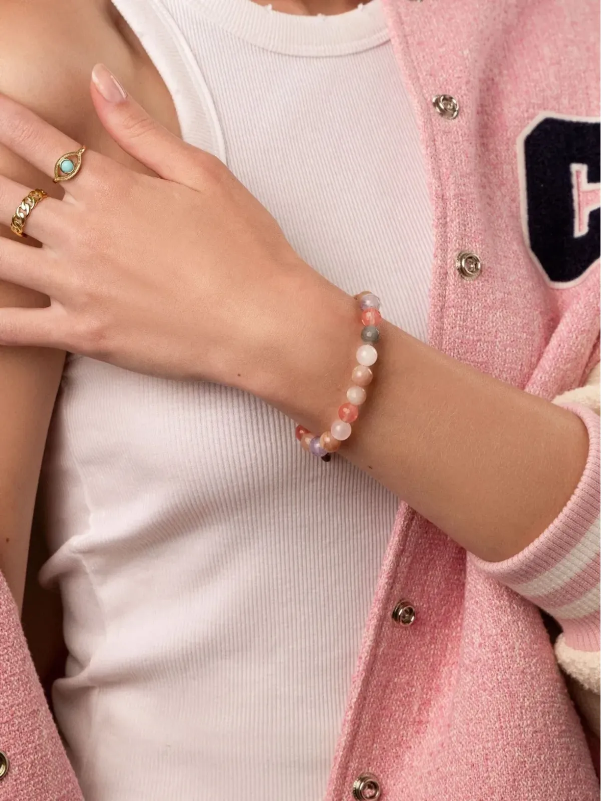 Nialaya Jewelry ファセットストーン ブレスレット - ピンク - 画像4