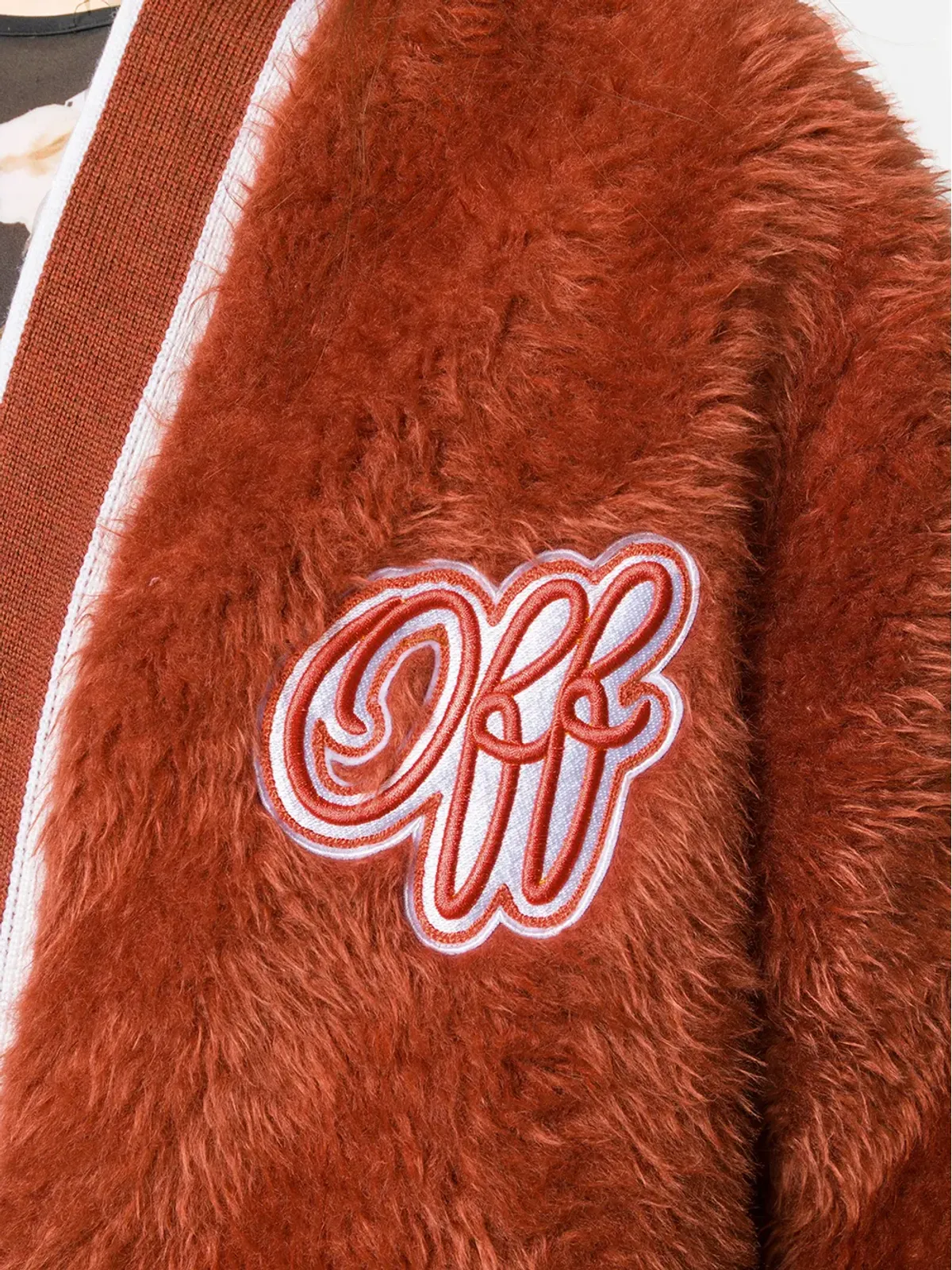 Off-White embroidered logo furry varsity cardigan - Orange - 画像5