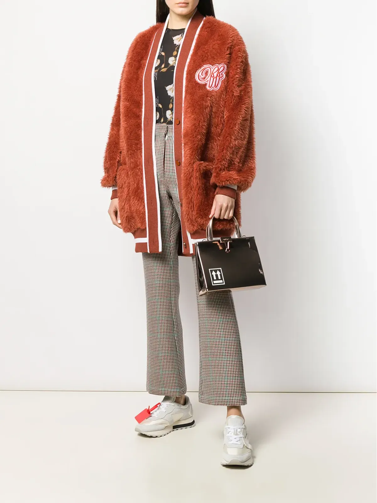 Off-White embroidered logo furry varsity cardigan - Orange - 画像2