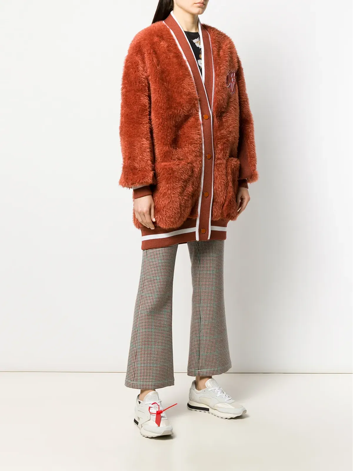 Off-White embroidered logo furry varsity cardigan - Orange - 画像3