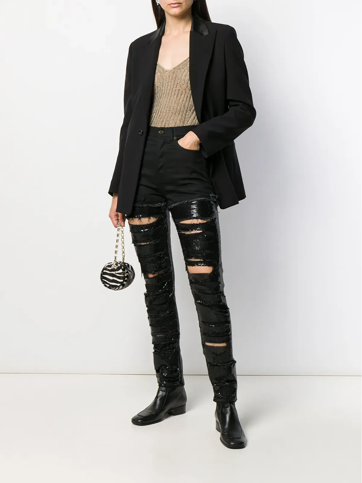 Saint Laurent セクイン装飾 ダメージ加工スキニージーンズ - ブラック - 画像2