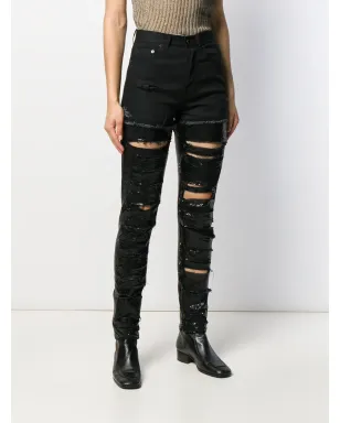 Saint Laurent セクイン装飾 ダメージ加工スキニージーンズ - ブラック - サムネイル3