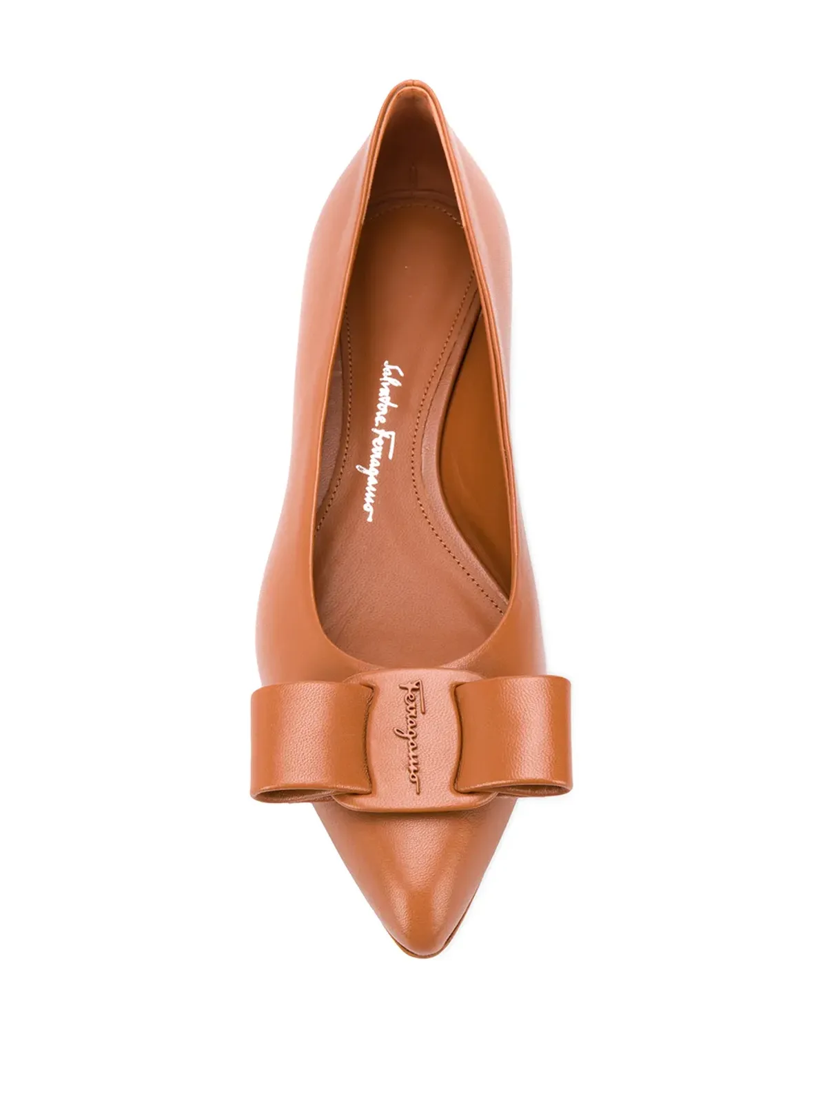 Ferragamo Vara bow フラットパンプス ブラウン - 画像4