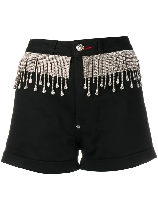 Philipp Plein Philipp Plein クリスタル装飾デニムショーツ（ブラック）の商品画像