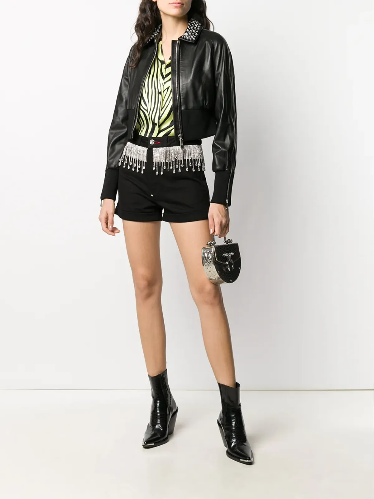 Philipp Plein クリスタル装飾デニムショーツ（ブラック） - 画像2