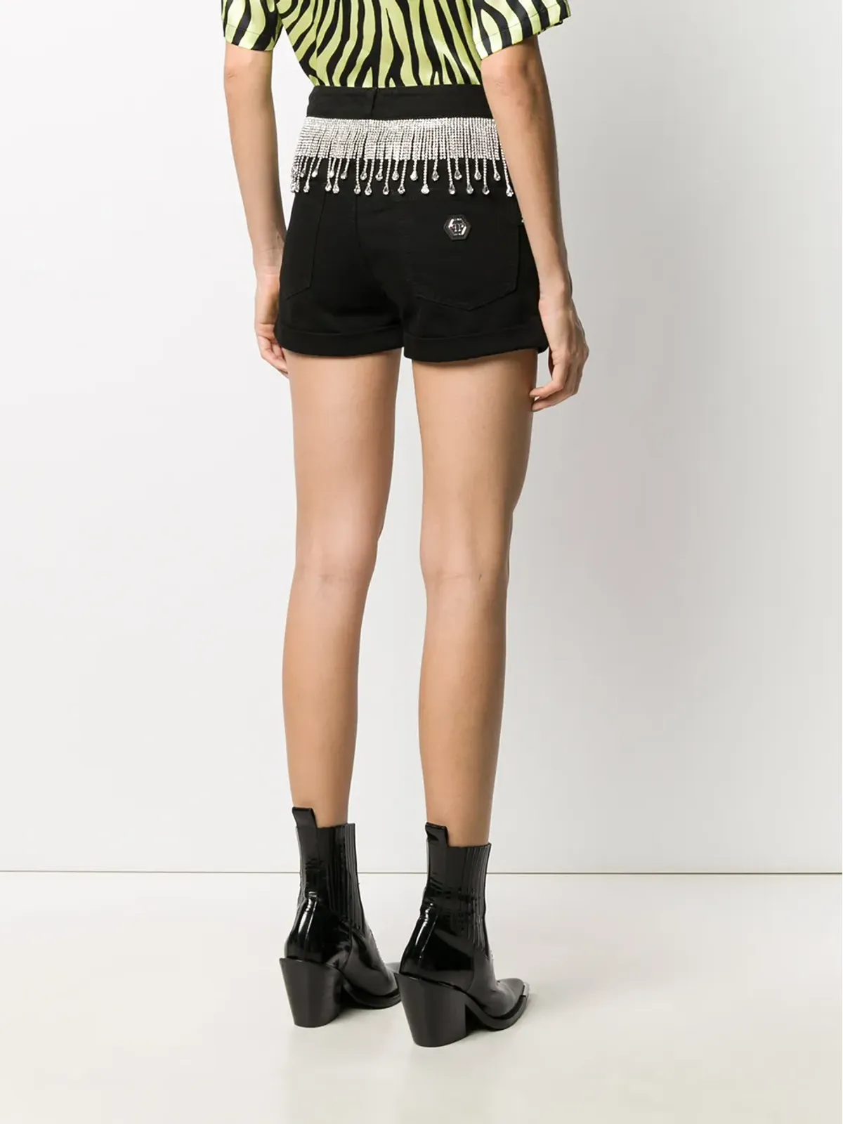 Philipp Plein クリスタル装飾デニムショーツ（ブラック） - 画像4