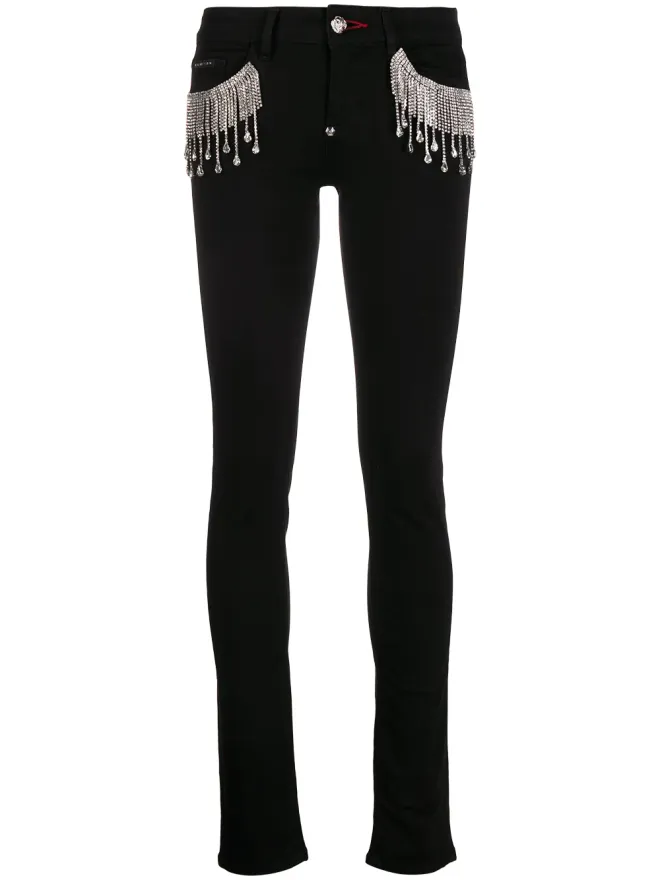 Philipp Plein Philipp Plein クリスタルフリンジ装飾スキニージーンズの商品画像