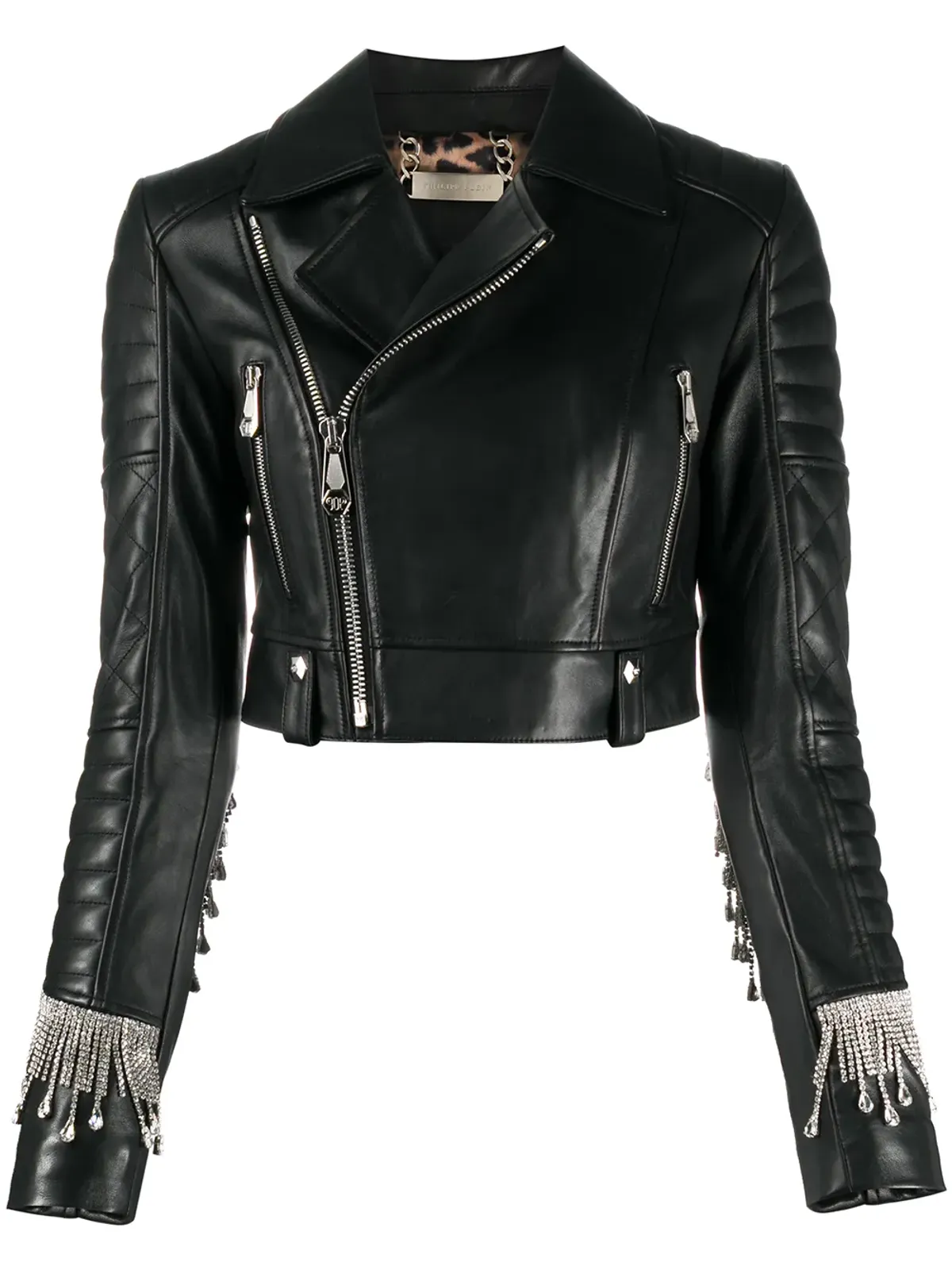 Philipp Plein クリスタルフリンジ バイカージャケット - 画像1