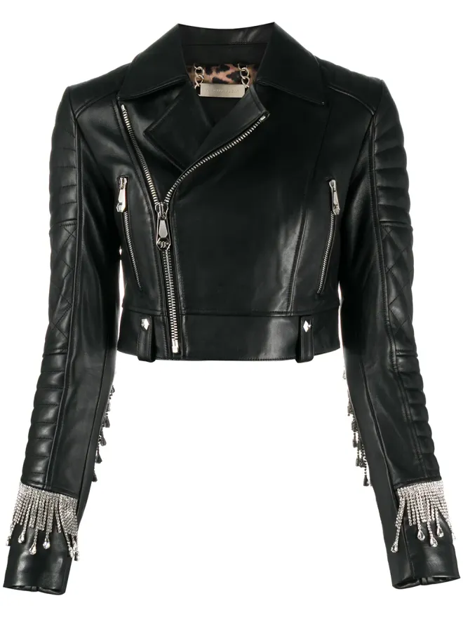 Philipp Plein Philipp Plein クリスタルフリンジ バイカージャケットの商品画像