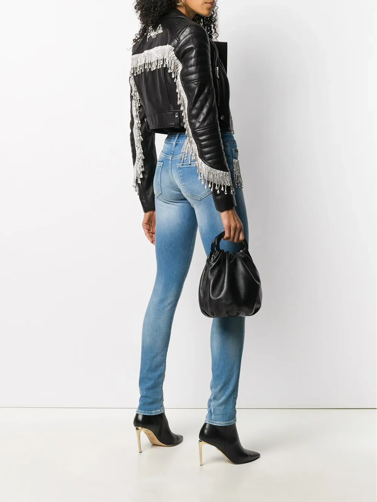 Philipp Plein クリスタルフリンジ バイカージャケット - 画像2