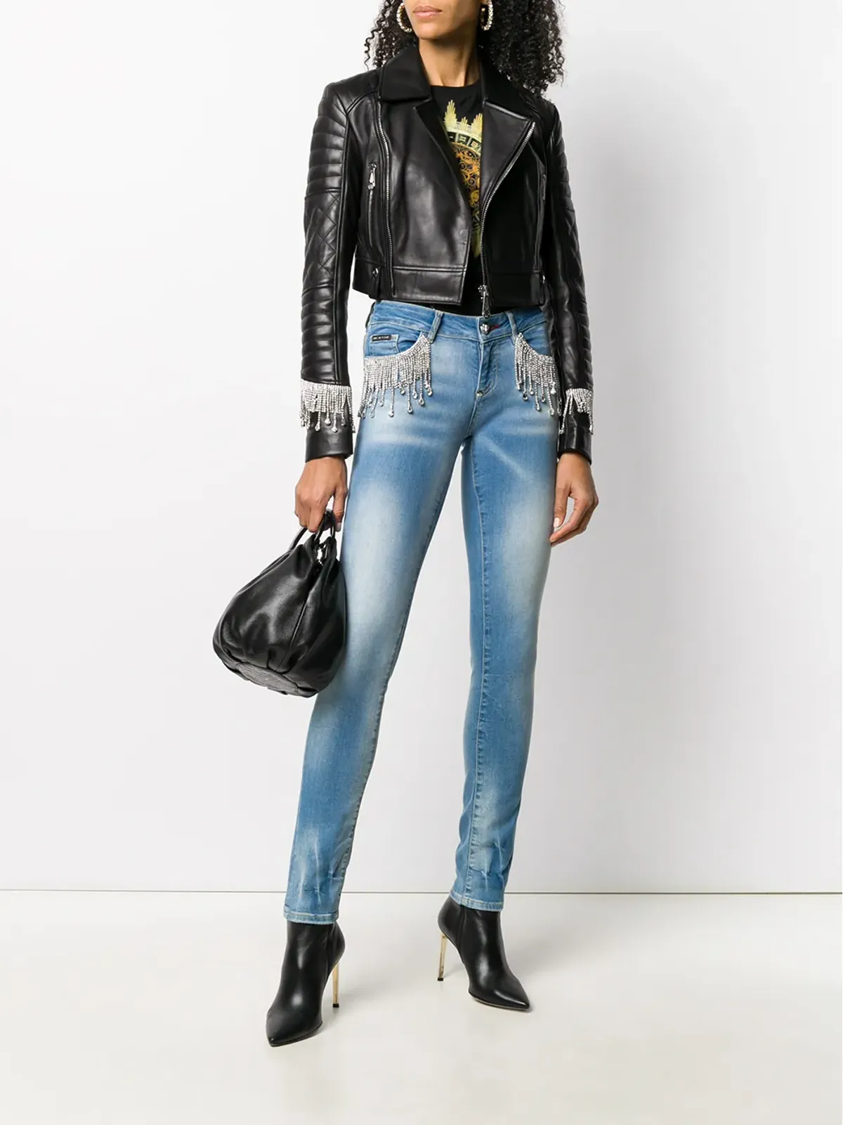 Philipp Plein クリスタルフリンジ スリムフィットジーンズ ブルー - 画像2