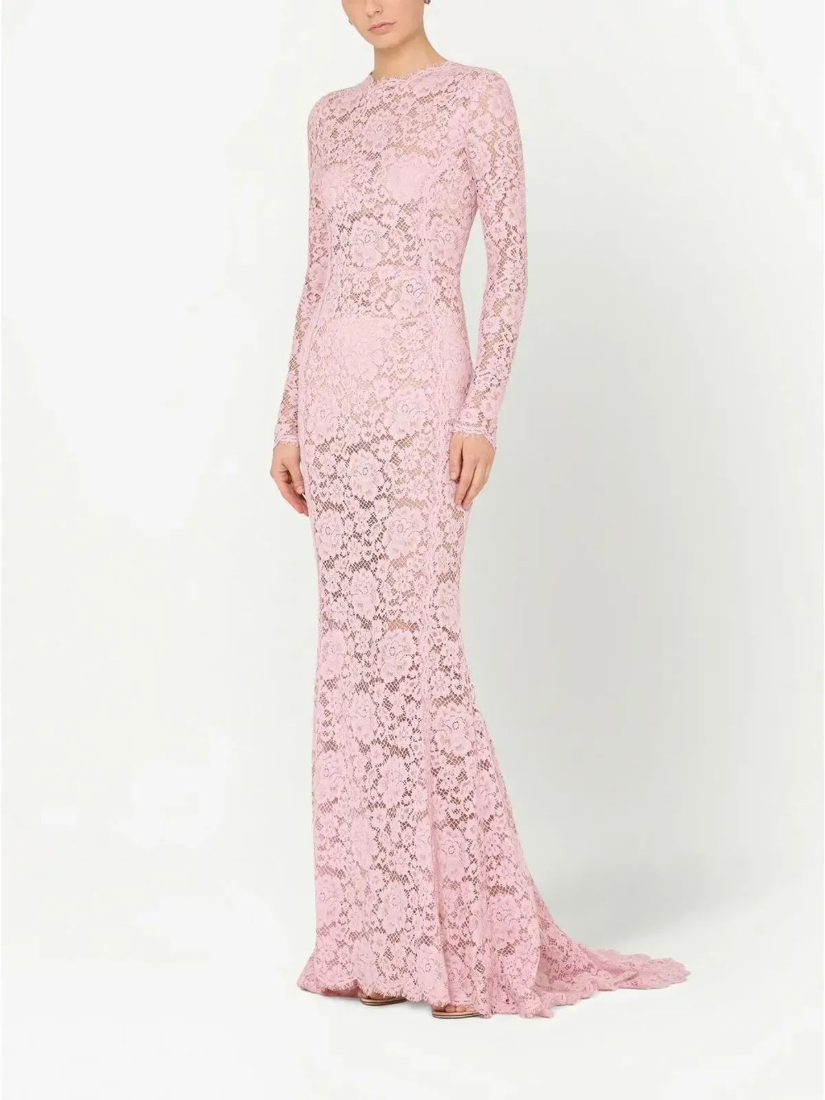 Dolce & Gabbana レースオーバーレイのトレイン付きマキシドレス - Pink - 画像3