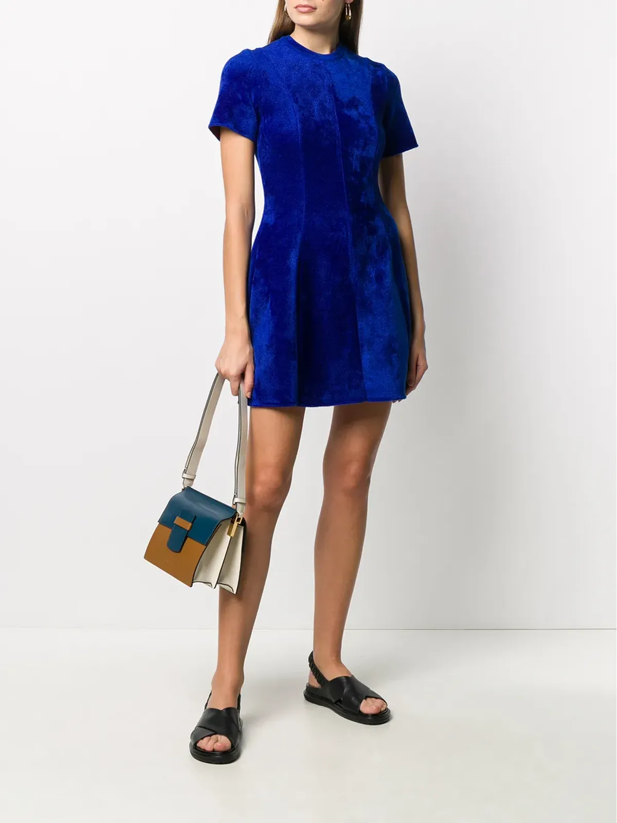 Marni 絞りウエスト編みニットワンピース ブルー - 画像2