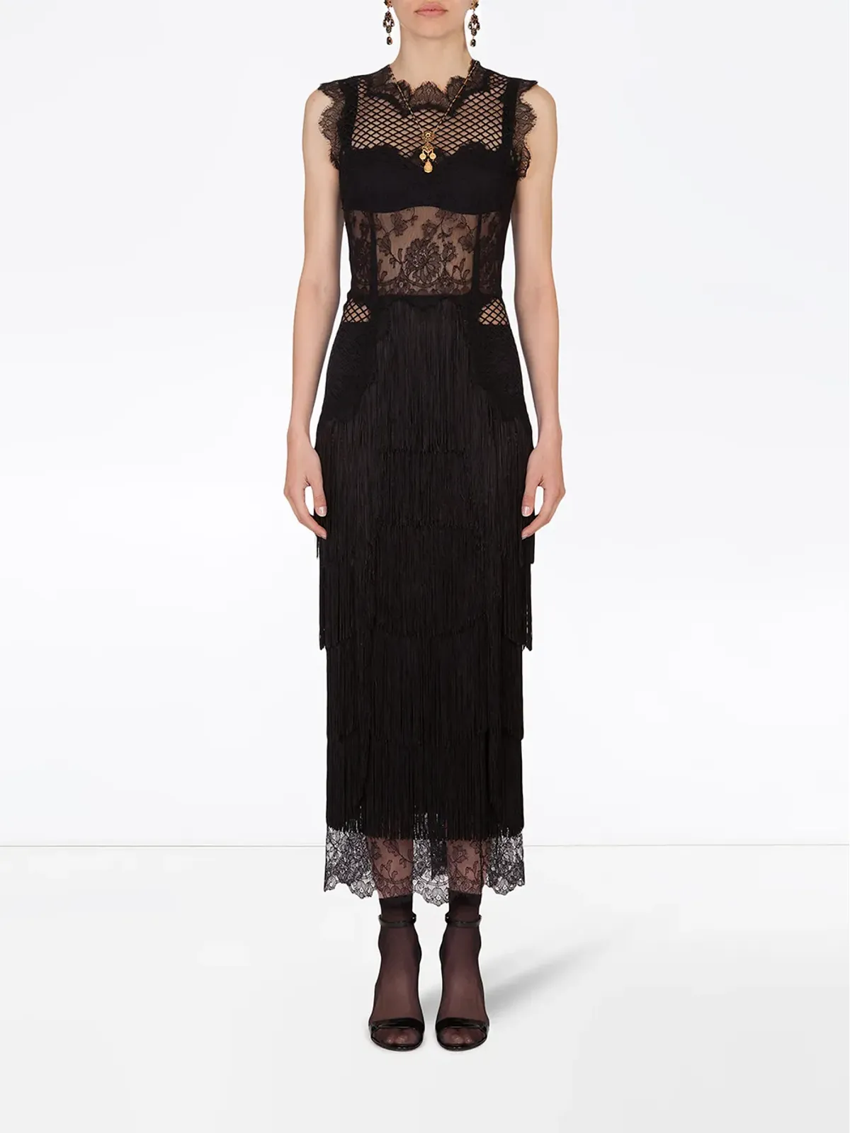 Dolce & Gabbana フリンジディテール レース シースドレス - ブラック - 画像2