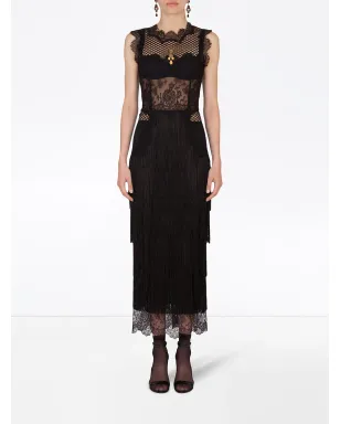 Dolce & Gabbana フリンジディテール レース シースドレス - ブラック - サムネイル2